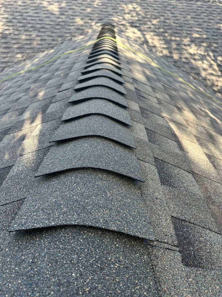 High-profile ridge cap close-up